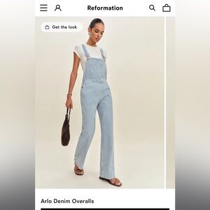 Reformation Arlo Light Blue Striped Denim Overalls